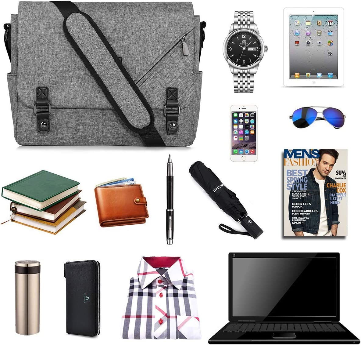 ibagbar Water Resistant Messenger Bag Satchel Shoulder Crossbody Sling Working Bag Bookbag Briefcase Fits 14 Inch Laptop for Men and Women - Image 4